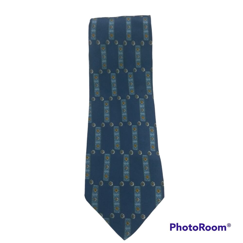 Valentino  Cravatte Blue SIlk Tie Floral Pattern Daisy Sunflower